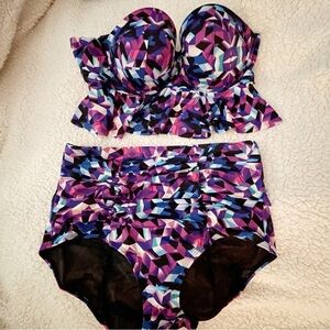 torrid Purple & Blue Geometric Two Piece Swimsuit